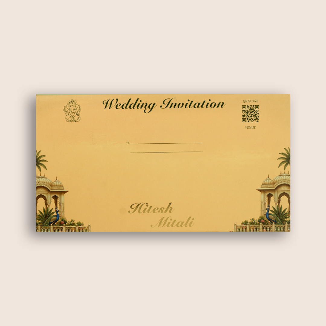 Beige Bride Groom Padded Wedding Invitation Card - KSH27100