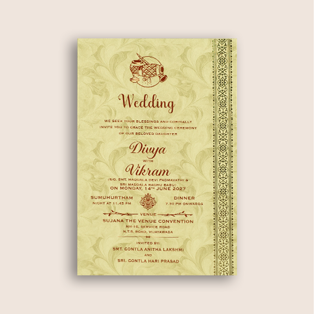 Pale Green Floral Single Sheet Marriage Card - KNPD1684