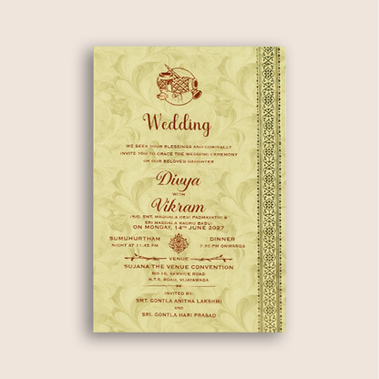 Pale Green Floral Single Sheet Marriage Card - KNPD1684