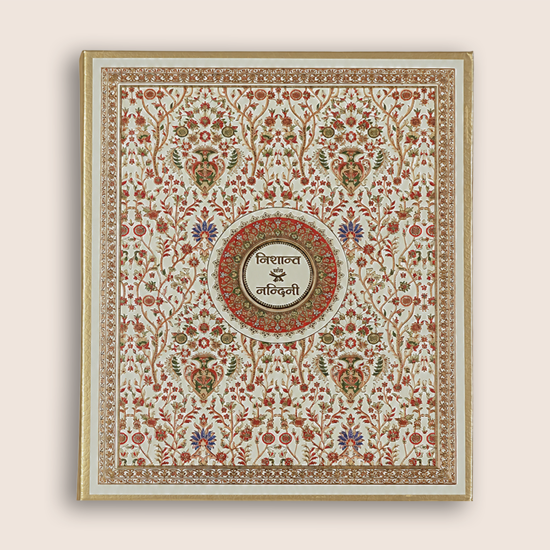 White Padded Floral Pattern Wedding Card - KAA05850