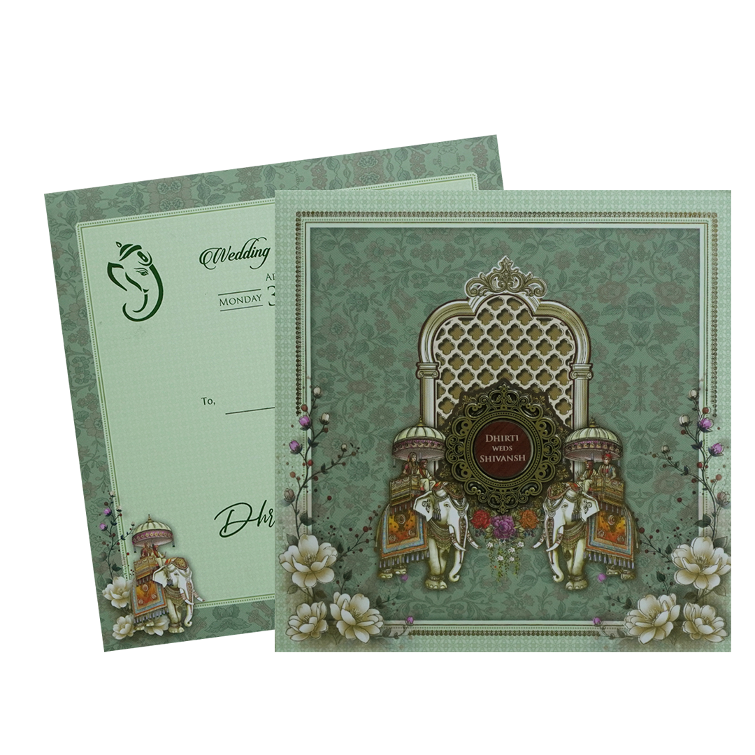 Green Palace Padded Wedding Card - KSH72720