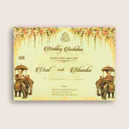 Beige Elephant Bride Groom Door Style Wedding Invitation - KMARA590