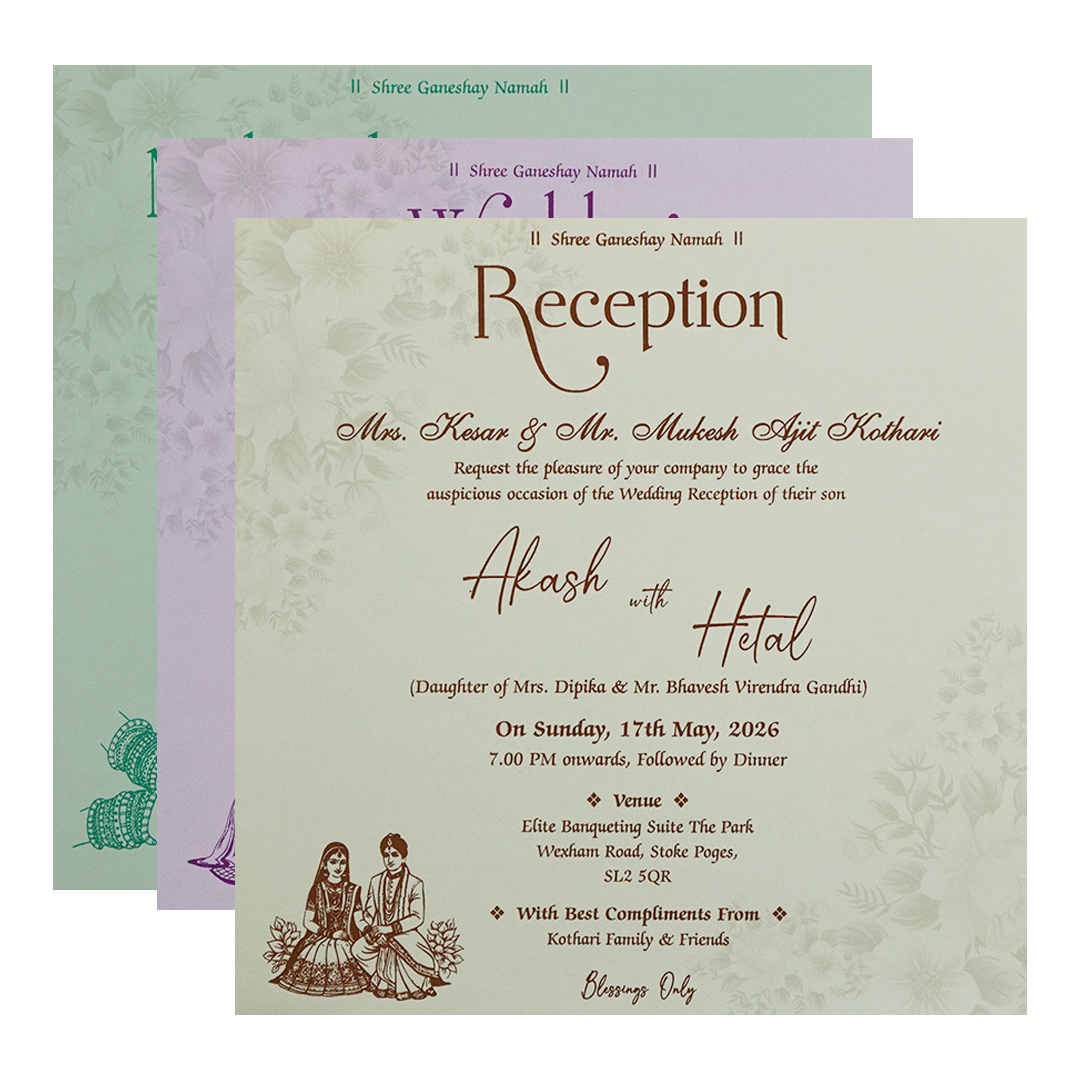 Grey Gold Floral Padded Wedding Card - KSH72980