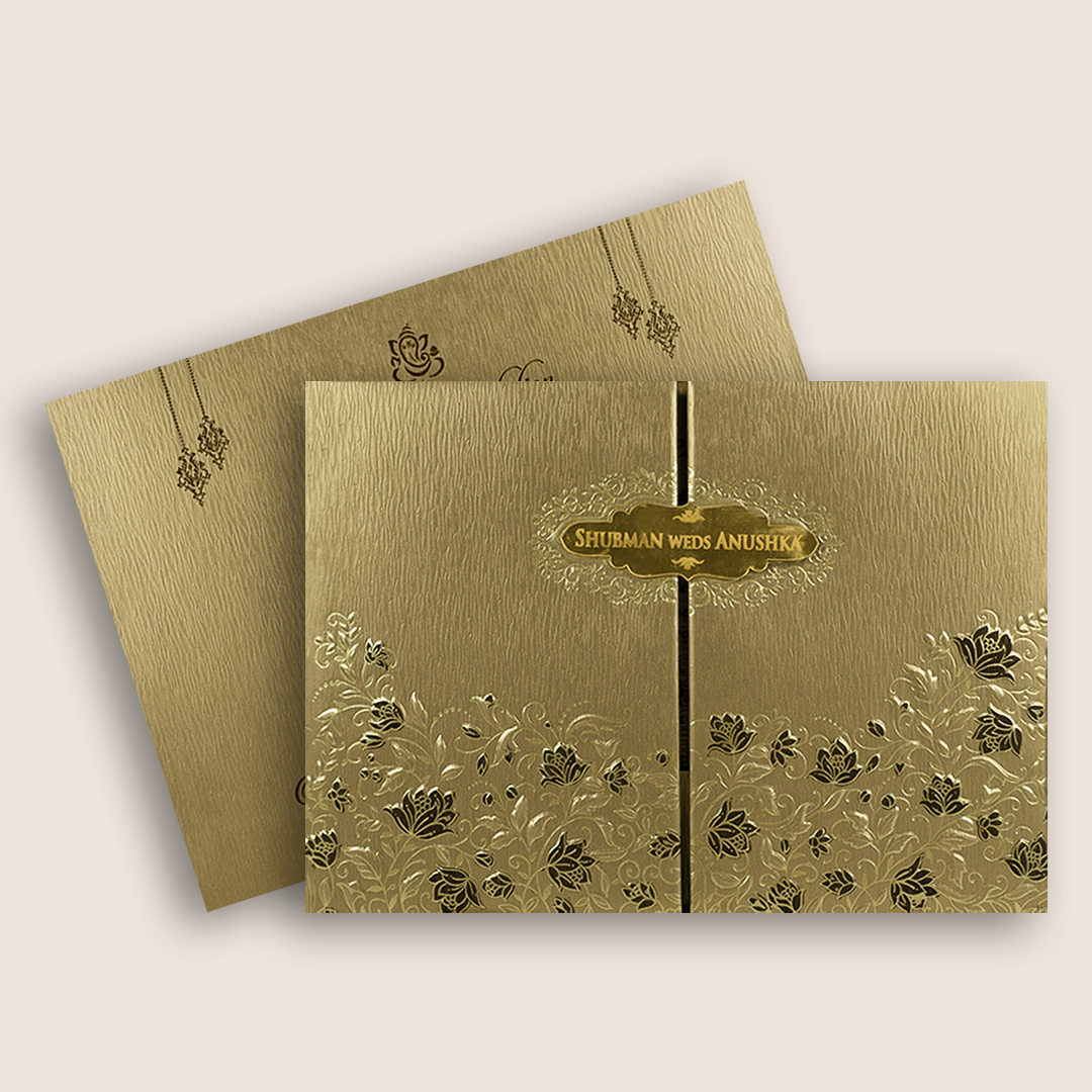 Gold Floral Embossed Door Style Padded Wedding Invitation - KRB09761