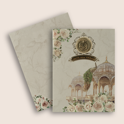 Cream Royal Peacock Wedding Card - KNTY6802