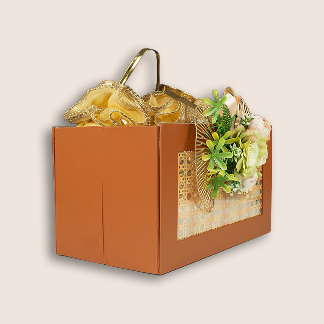 Orange Floral Premium Gift Hamper Basket - KLGH0200