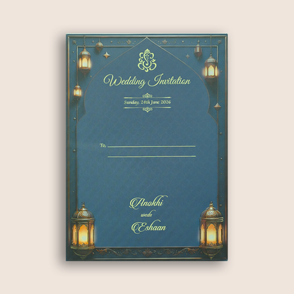 Royal Blue Floral Padded Door Style Wedding Card - KJTS3678