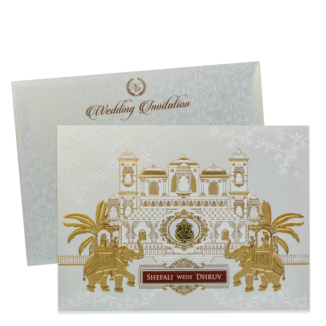 White Palace Elephant Padded Wedding Card - KRE28620