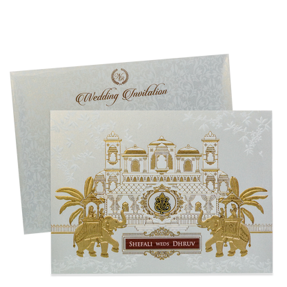 White Palace Elephant Padded Wedding Card - KRE28620