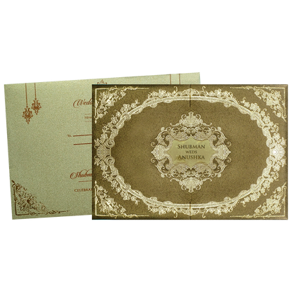 Deluxe Gold Padded Ornate Wedding Invitation Card-KRB08330