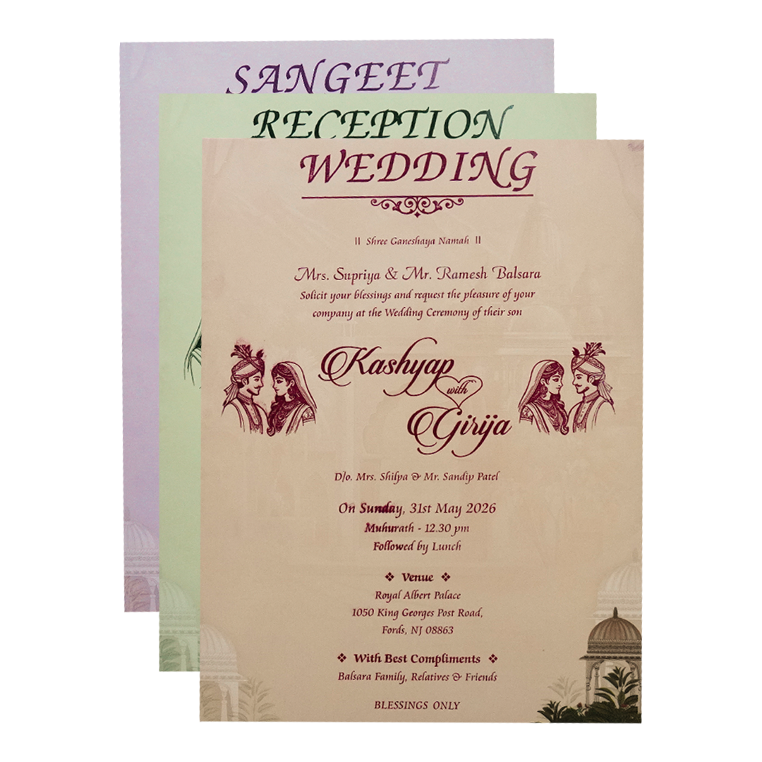 Rama Sita Traditional Padded Wedding Card - KSH72350