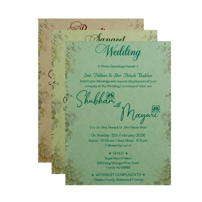 Green Floral Padded Wedding Card - KSH72580
