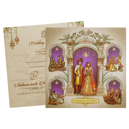 Cream Majestic Couple Cutout Padded Wedding Invitation-KRB09740