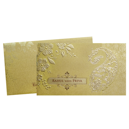 Gold Embossed Paisley Wedding Invitation Card-KPR06370