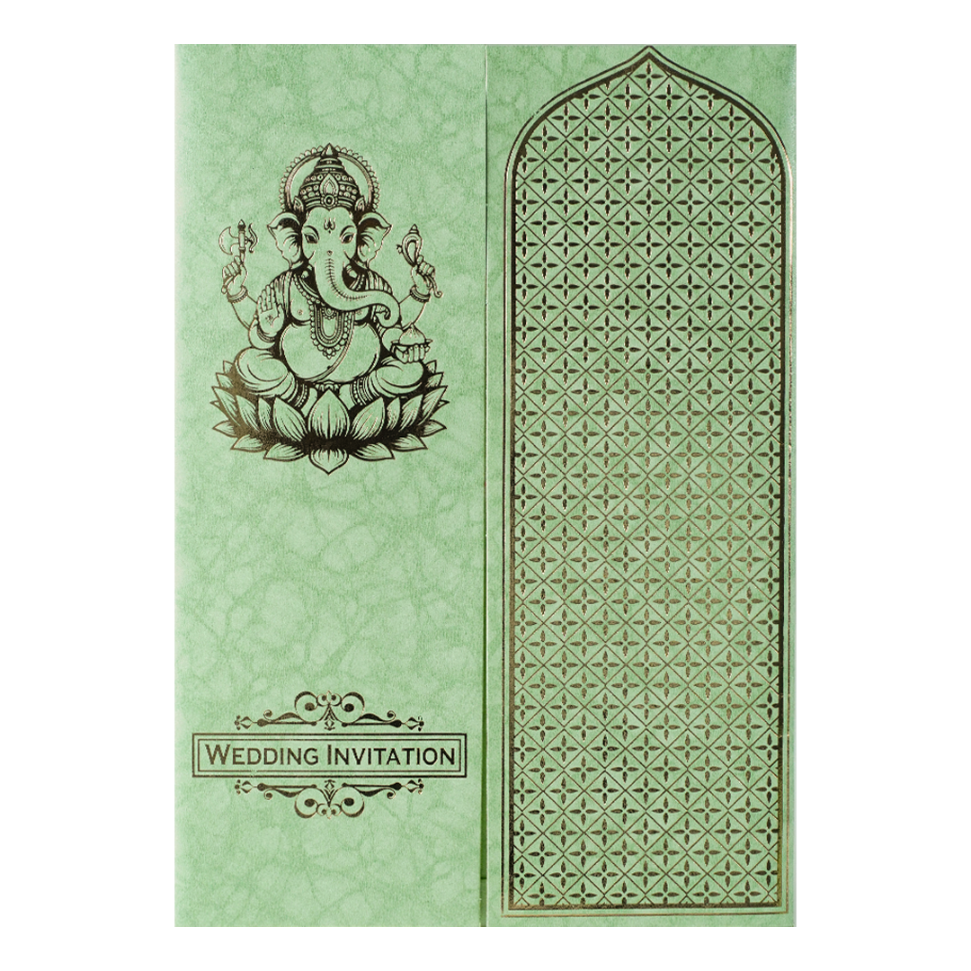 Green Ganesha Wedding Card-KNKR050N