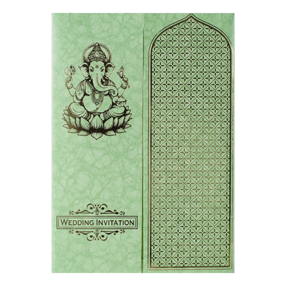 Green Ganesha Wedding Card-KNKR050N