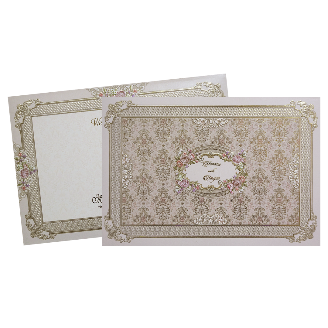 Cream Gold Floral Padded Wedding Card- KMMWD1144