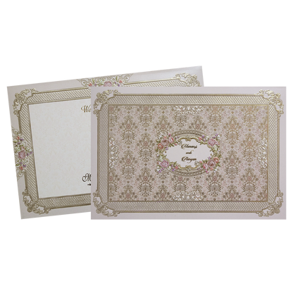Cream Gold Floral Padded Wedding Card- KMMWD1144