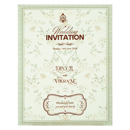 Ivory Green Floral Laser-cut Wedding Card-KNZT2301
