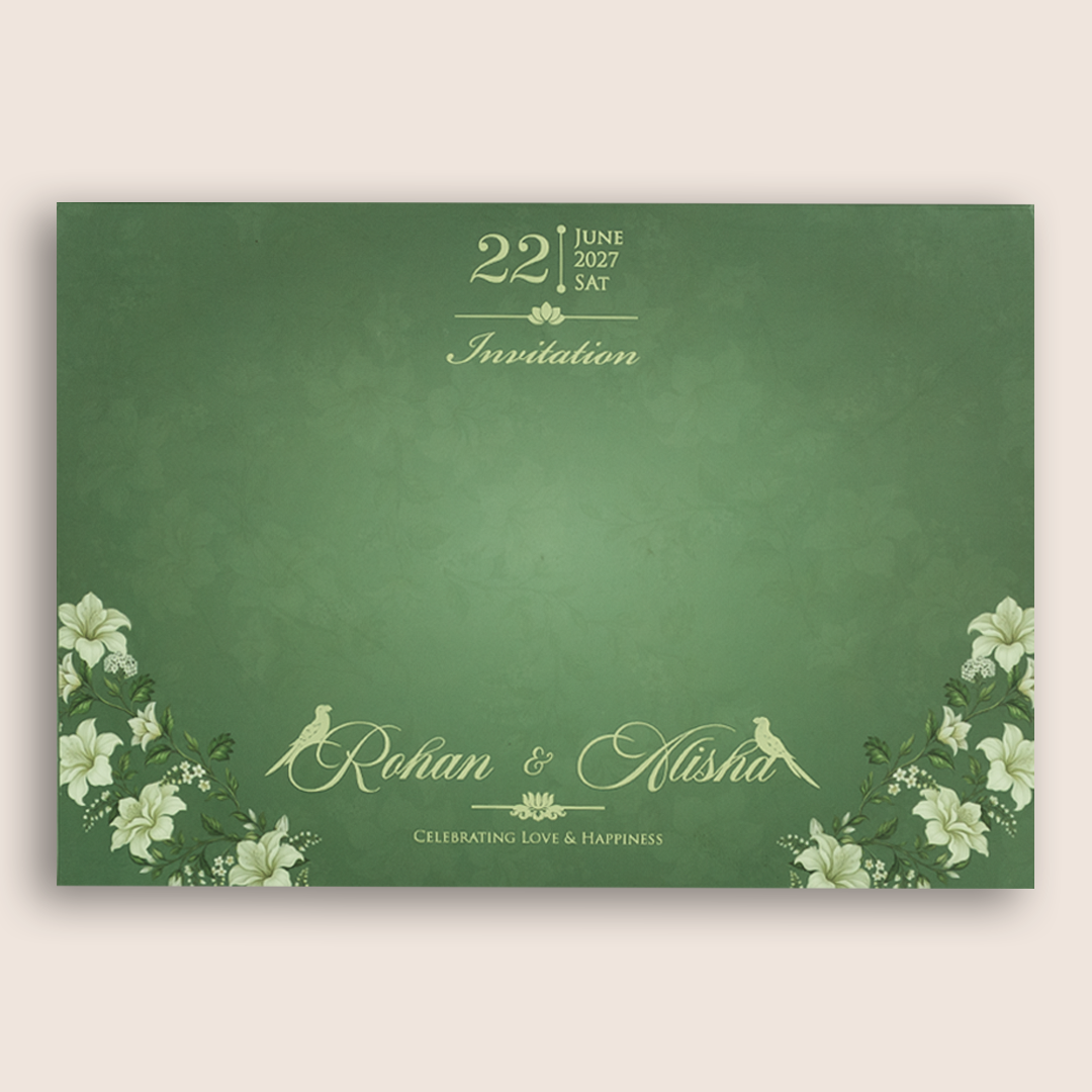 Dark Green Lilly Flower Door Style Padded Marriage Card - KFR17380