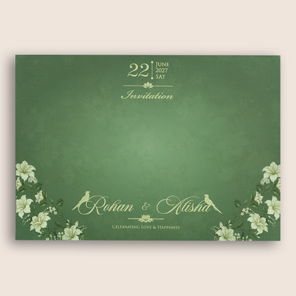 Dark Green Lilly Flower Door Style Padded Marriage Card - KFR17380
