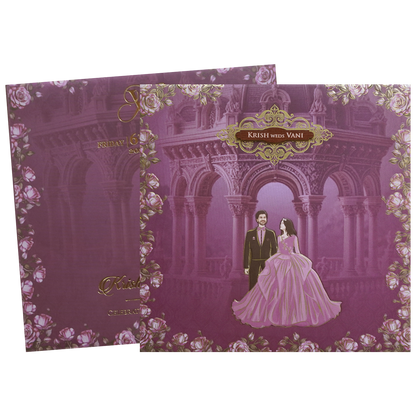 Purple Palace Rose Padded Couple Wedding Card - KVN07660