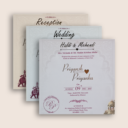 Grey Royal Bride Groom Door Style Padded Wedding Card - KSH18750