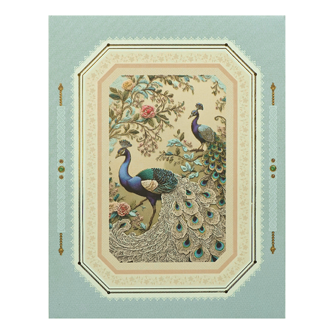 Blue Peacock Floral Padded Wedding Card-KBM05080
