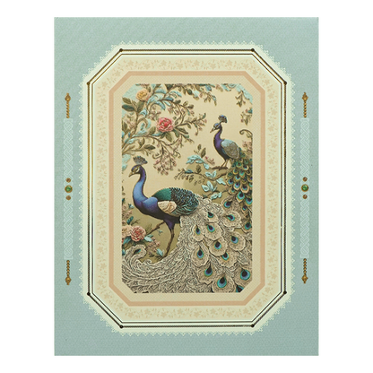 Blue Peacock Floral Padded Wedding Card-KBM05080