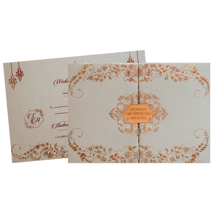 Royal Cream Embossed Gold Foil Wedding Invitation Card - KRB09750