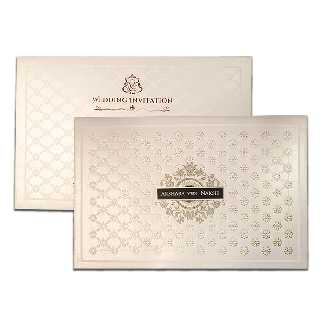 White Floral Padded Wedding Card-KSH73520