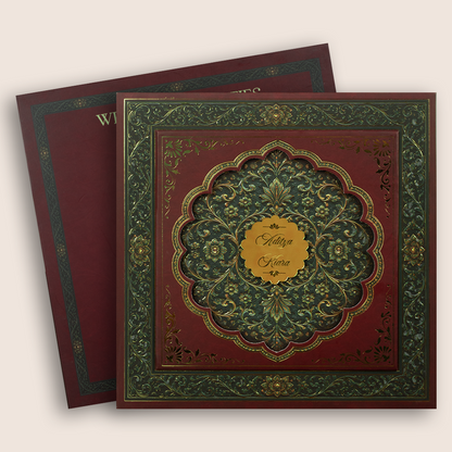 Maroon Floral Laser Cut Padded Marriage Invitation - KFR17440
