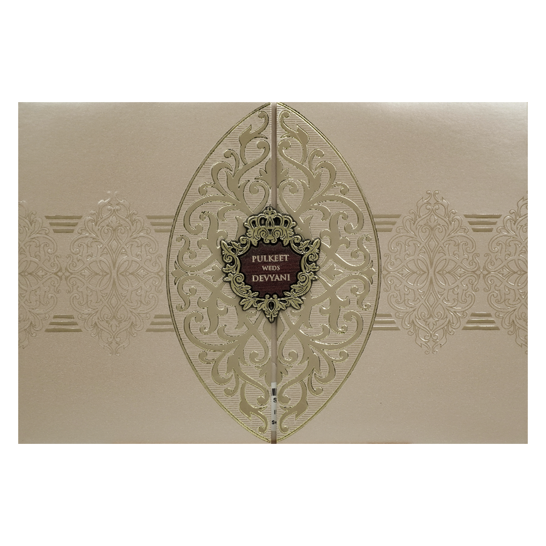 Gold Royal Motif Padded Wedding Card-KJTS1859
