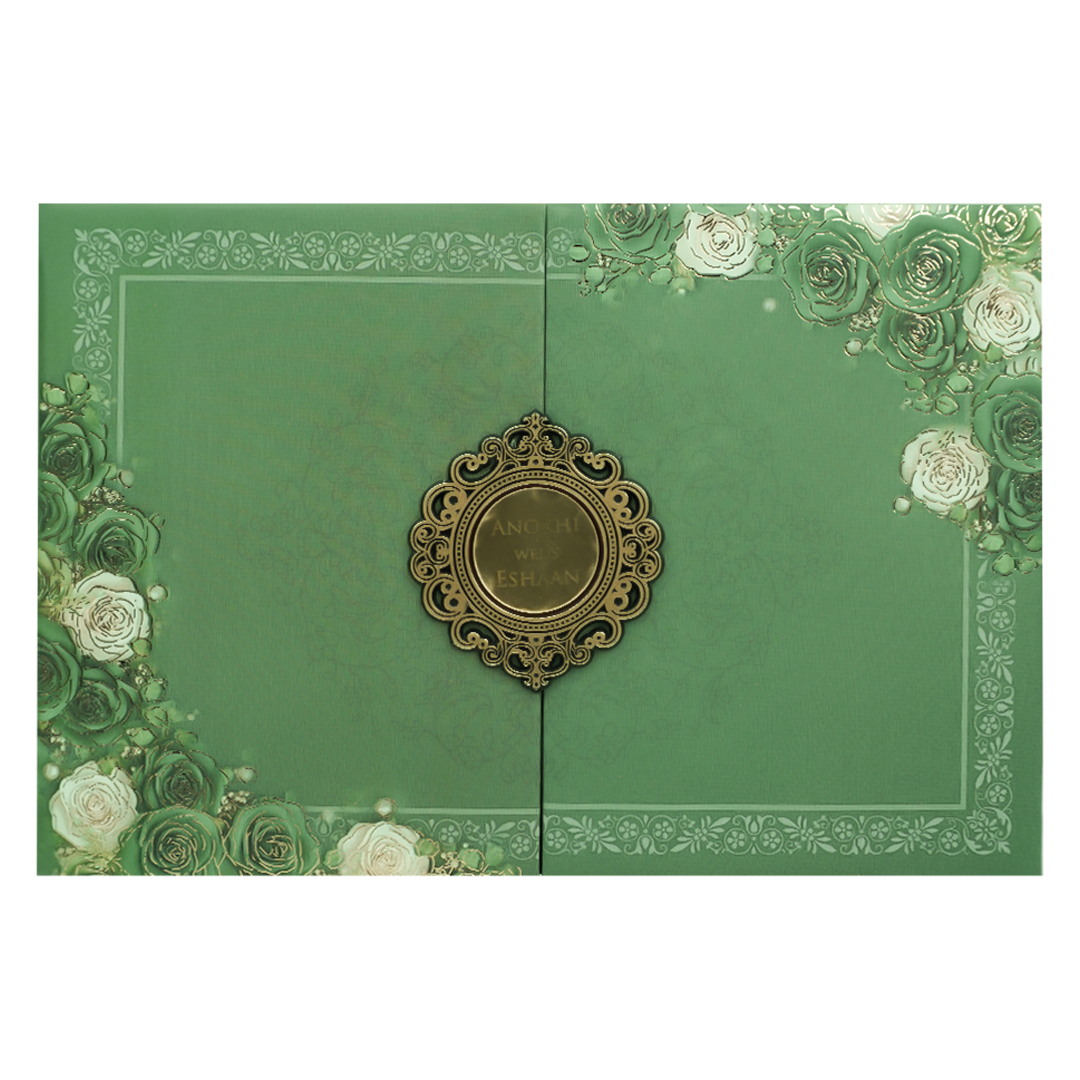 Green Floral Padded Wedding Card-KJTS3672