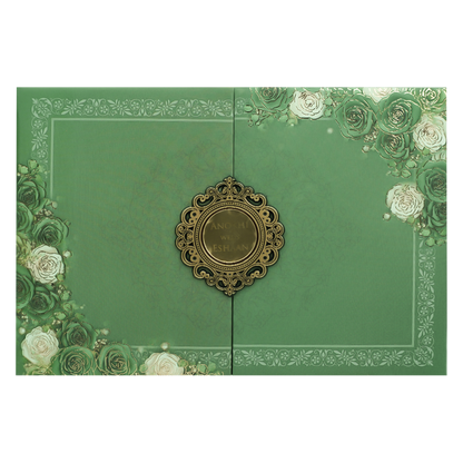 Green Floral Padded Wedding Card-KJTS3672