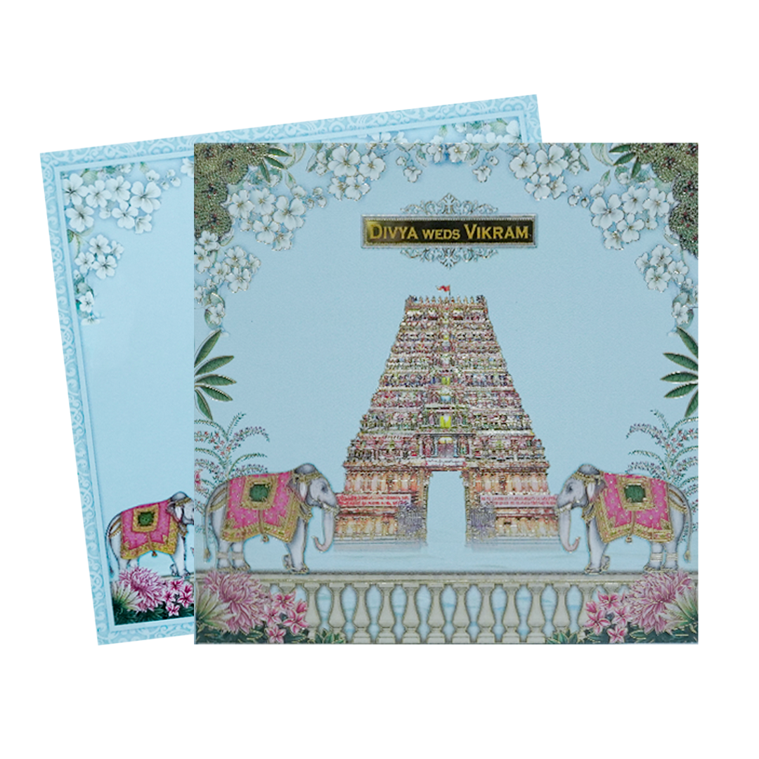 Blue Temple Elephant Wedding Card-KNKD8112