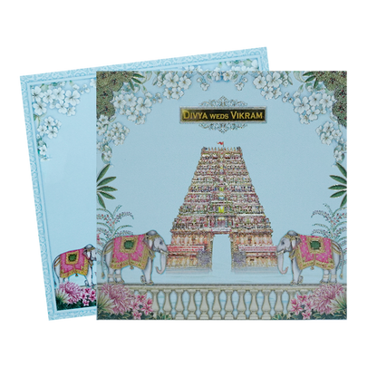 Blue Temple Elephant Wedding Card-KNKD8112