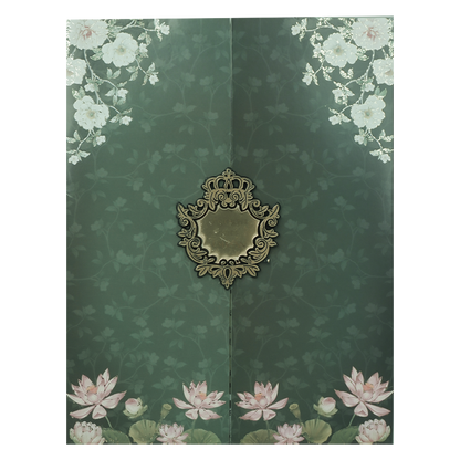Green Lotus Floral Bag Wedding Card-KJTS3649