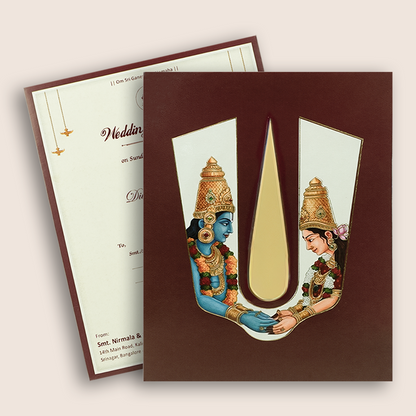 Maroon Vaishnava Tilak Balaji Padmavathi Wedding Card - KNKJ1168