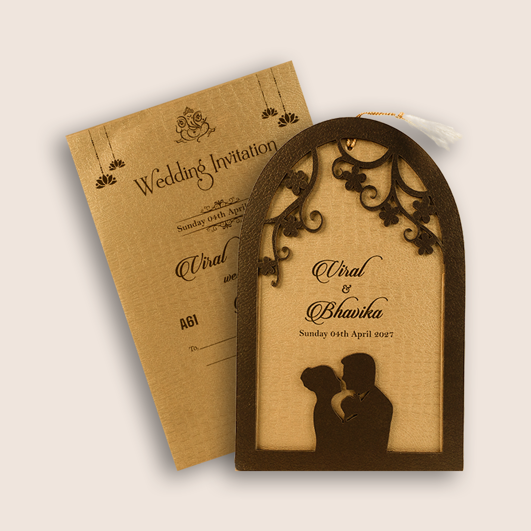 Metallic Gold Laser Cut Wedding Invitation - KMARA610