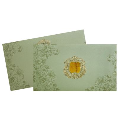 Mint Green Floral Crest Wedding Invitation Card-KPR24510