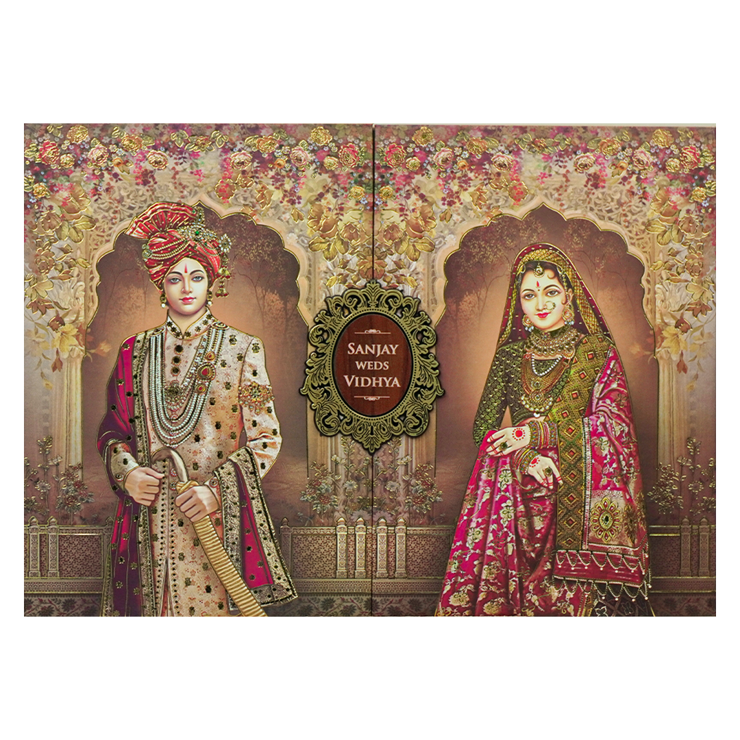 Brown Royal Couple Padded Wedding Card-KSH72190