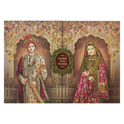 Brown Royal Couple Padded Wedding Card-KSH72190
