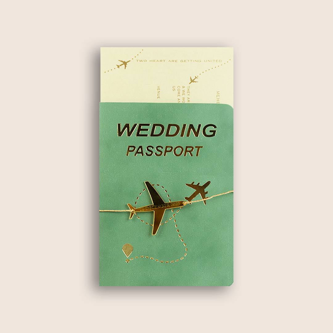 White Green Passport Invitation Card - KMARA301