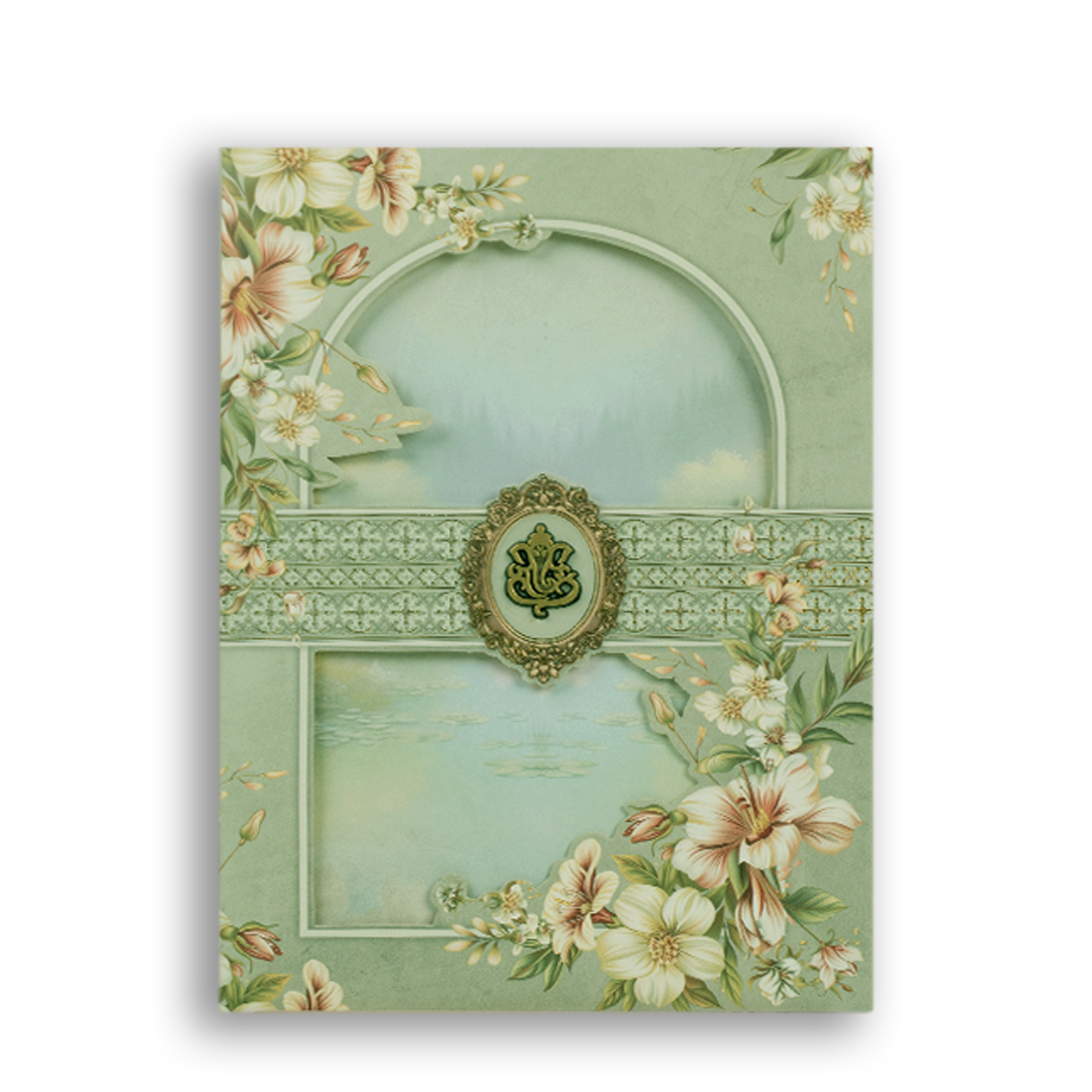 Green Floral Laser Cut Wedding Invitation Card - KJTS1863