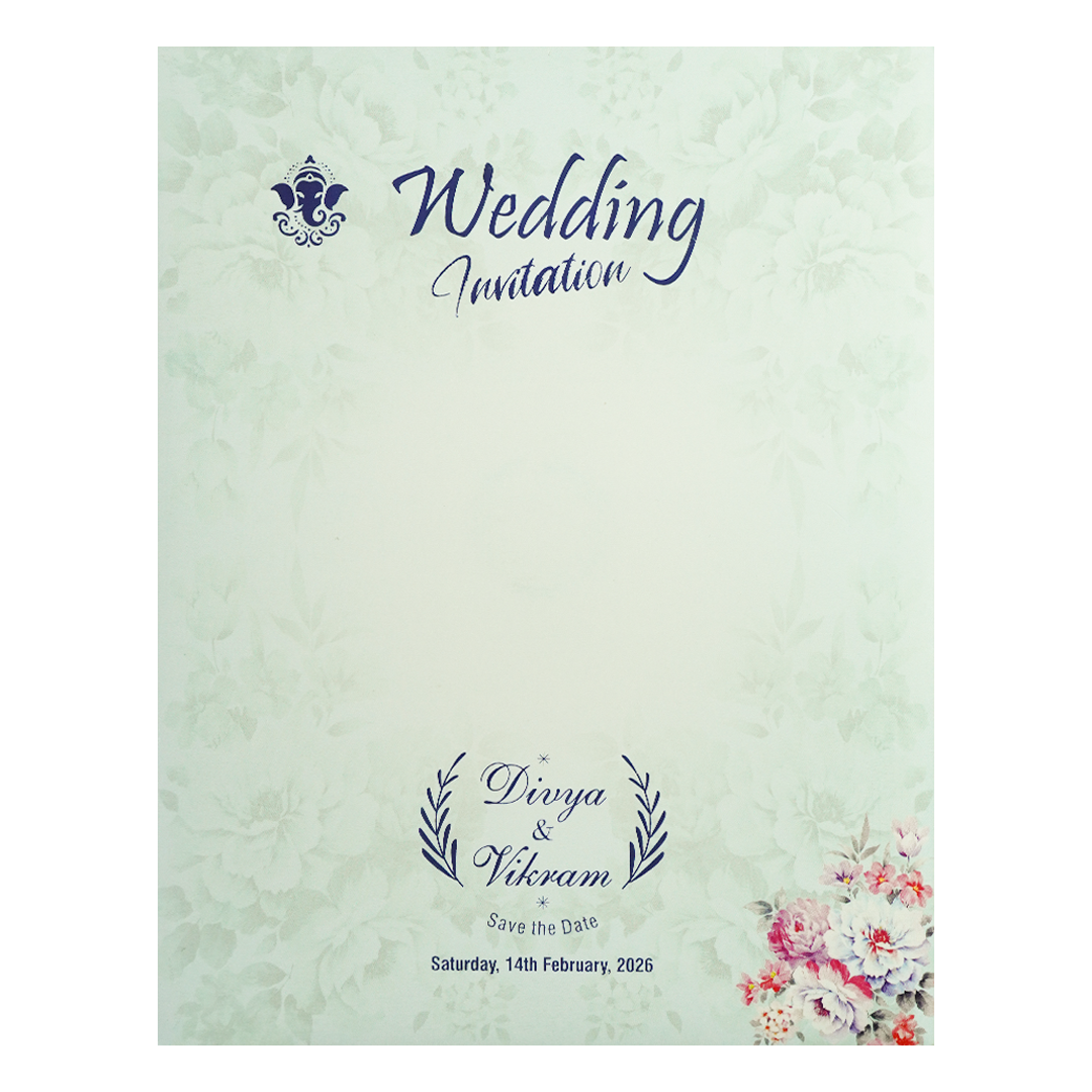 Mint Blue Floral Ganesha Wedding Card-KNKJ1089