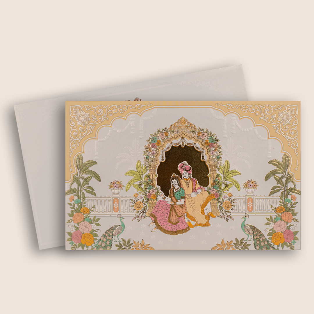 White Embossed Bride Groom Padded Wedding Card - KRE29320