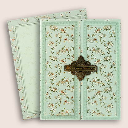 Pista Green Floral Door Style Box Invitation Card - KNKN6307