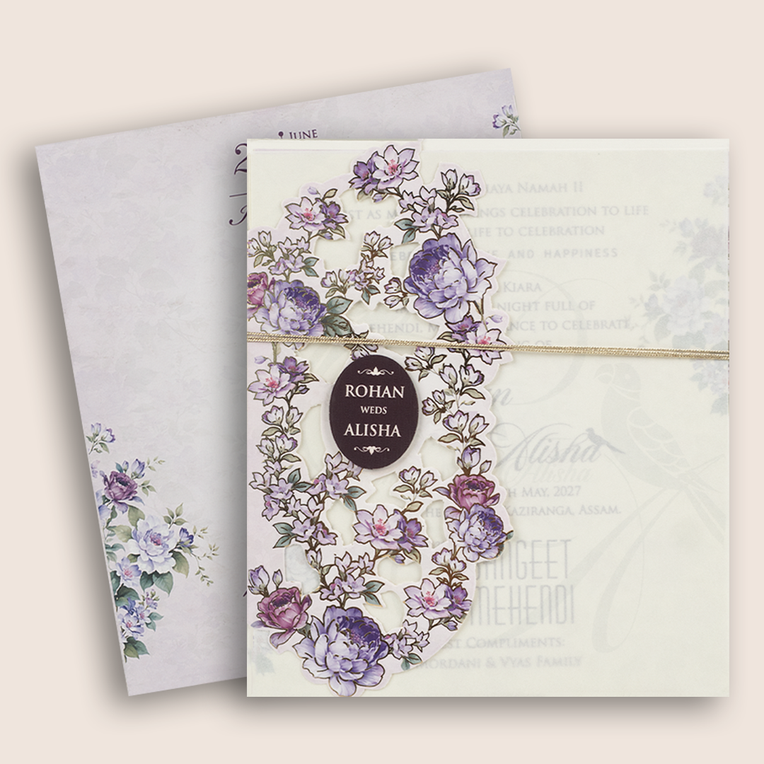 Lavender Floral Laser Cut Wedding Card - KFR17260