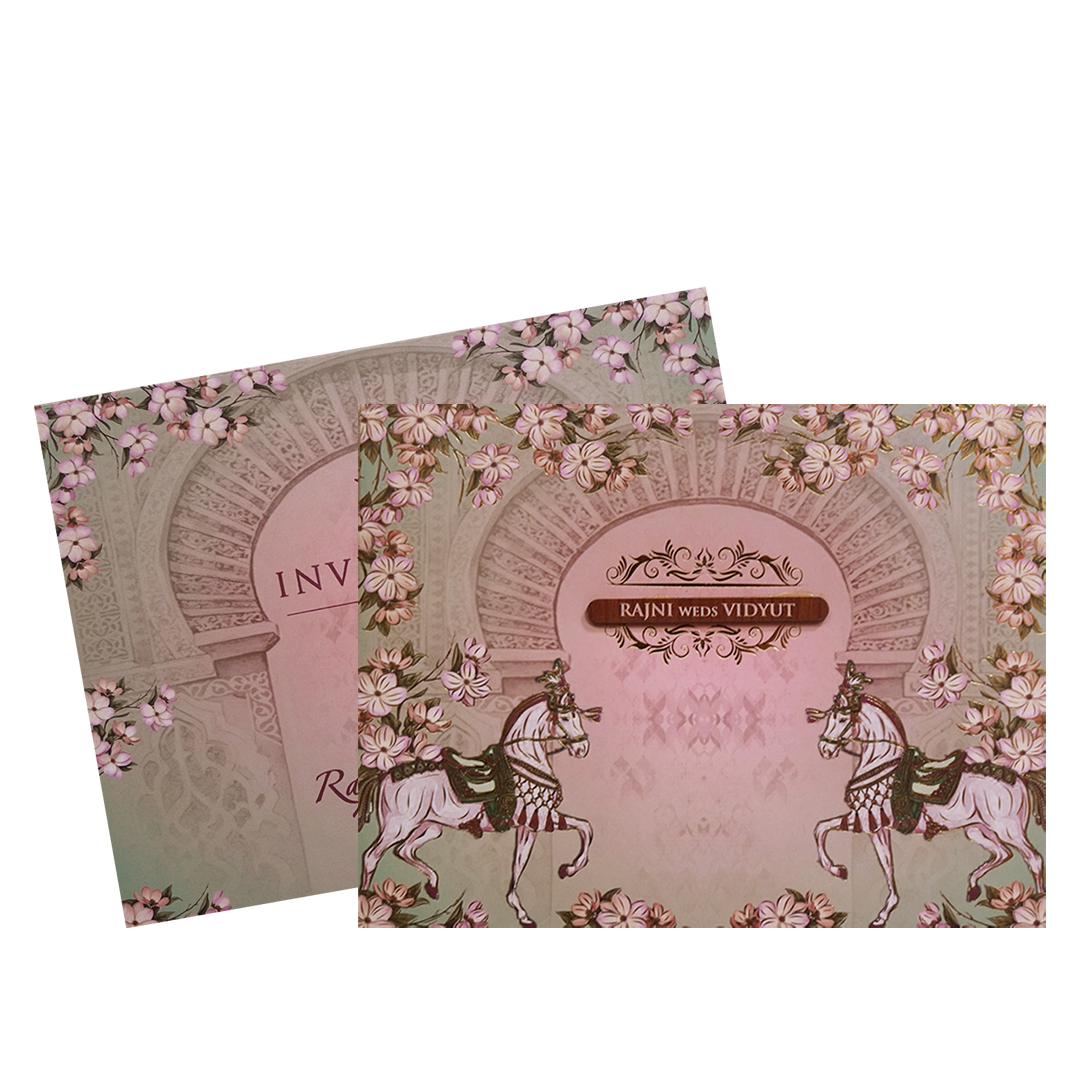 Green Padded Floral Horse Wedding Card- KVN07400